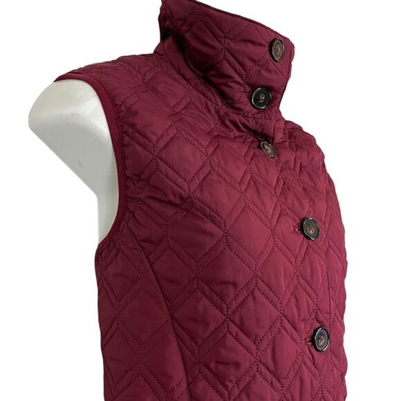Lands End Women's Quilted Cranberry Red Puffer Vest Jacket Button Down sz XS 2-4 - Picture 5 of 16